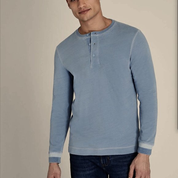 Long Sleeve Indigo Henley - Brand New - NEVER WORN - Light Indigo